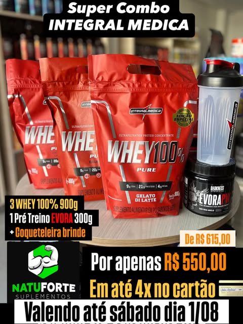 Combo de whey protein Integralmédica na prateleira da NatuForte